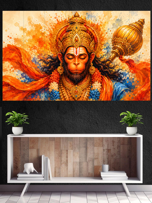 Hanuman Split Wall Poster Set – 22 Piece A4 Puzzle Style Wall Art | Large Devotional Wall Decor