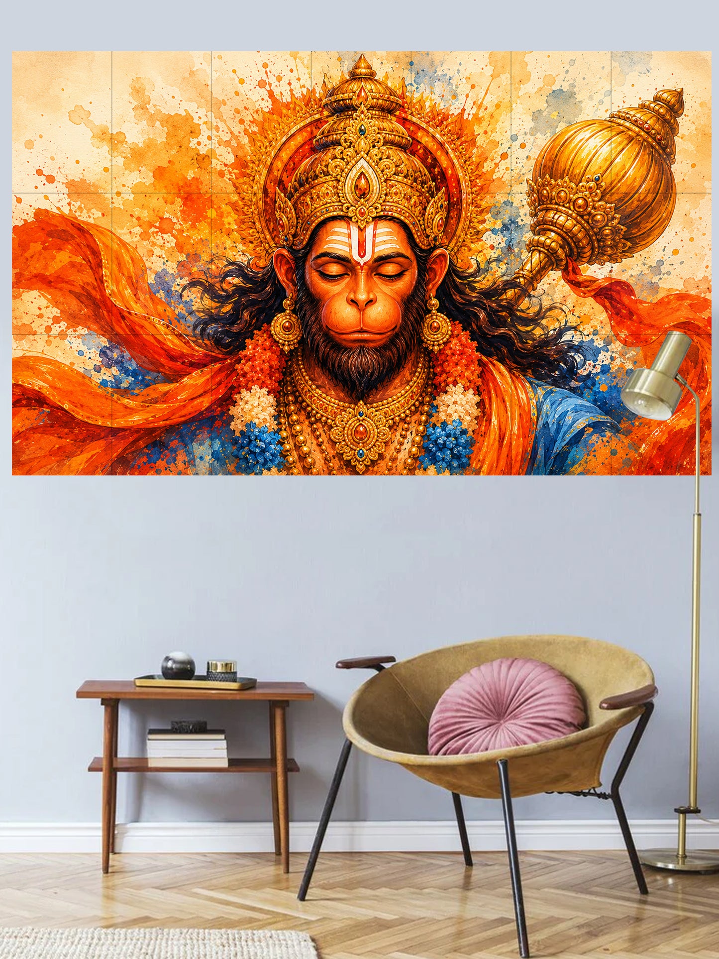 Hanuman Split Wall Poster Set – 22 Piece A4 Puzzle Style Wall Art | Large Devotional Wall Decor
